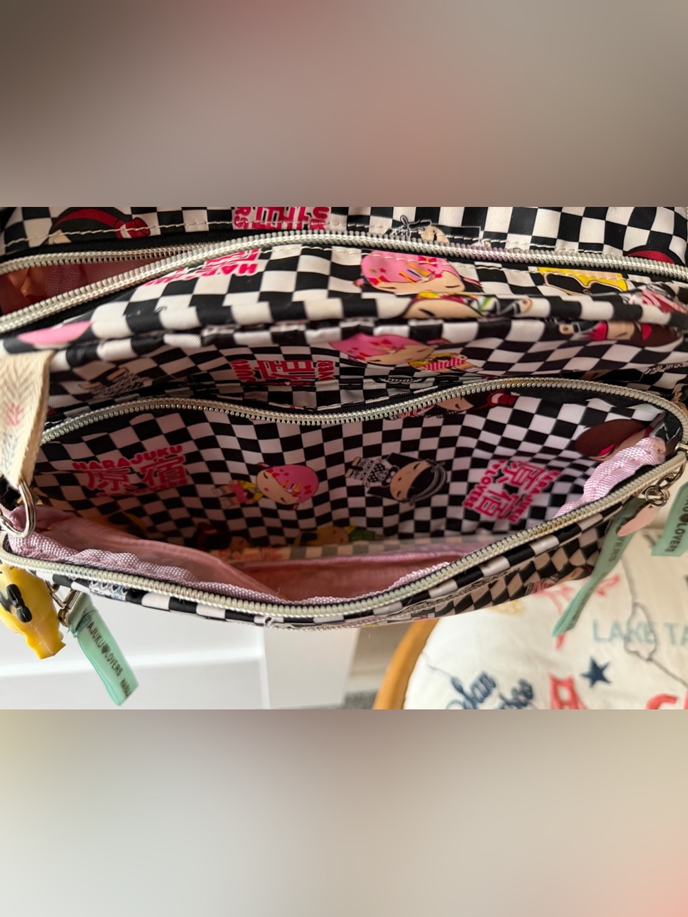Harajuku Lovers Crossbody Black and White Checkered Bag - Picture 9 of 12